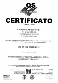 Certificazione ISO 14001 RAINING