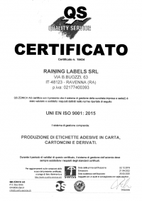 Certificazione ISO 9001 RAINING