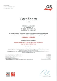 ISO 9001 RAINING Certificazione ISO9001 Raining Labels
